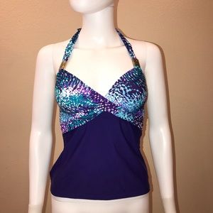 Catalina Halter Tankini Swim Top Size Small Purple Crossover Beach Pool Resort